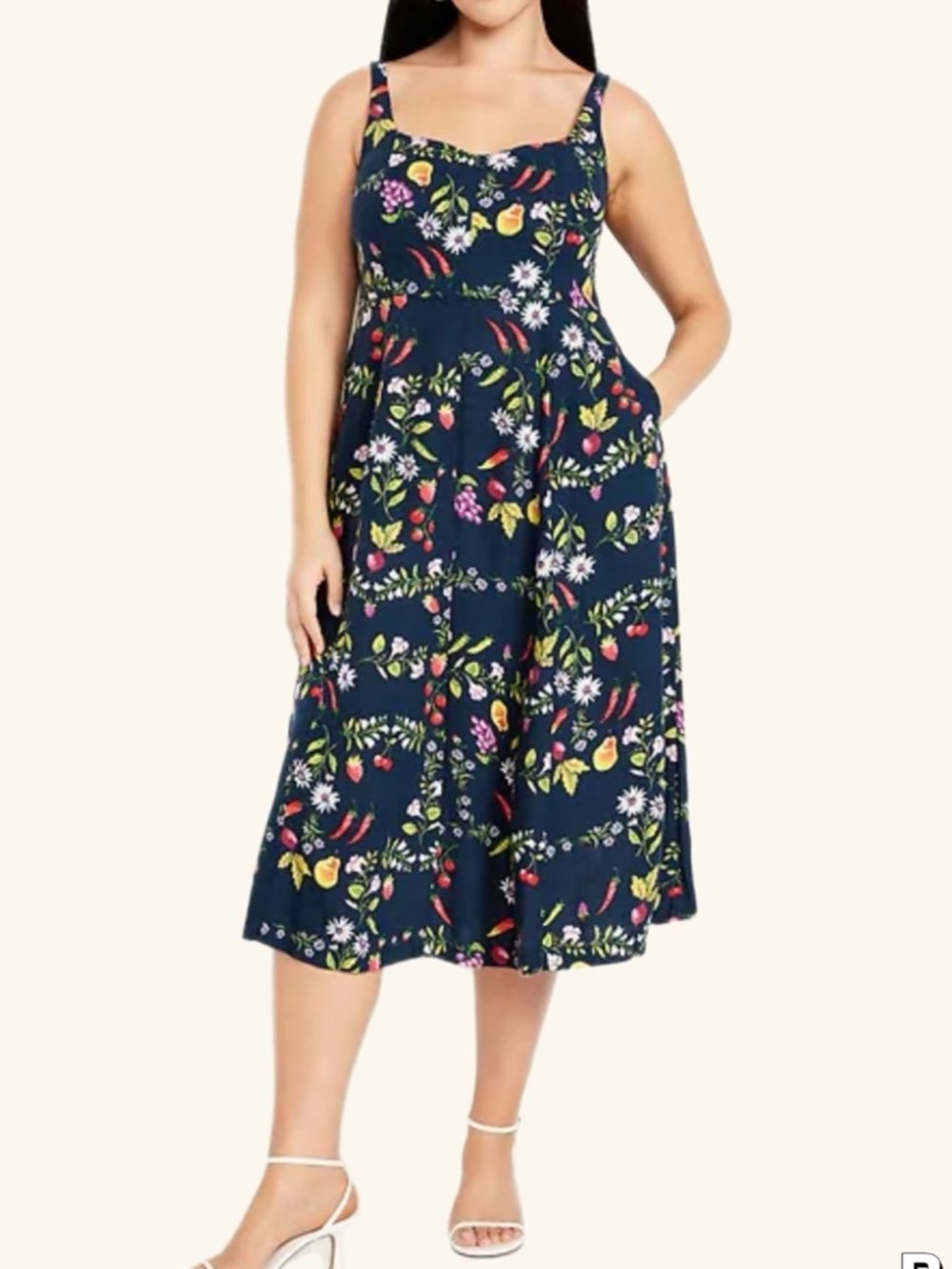 NWT Old Navy Midi Linen Blend Sundress Sz XXL Strawberries, Cherries, Flowers +